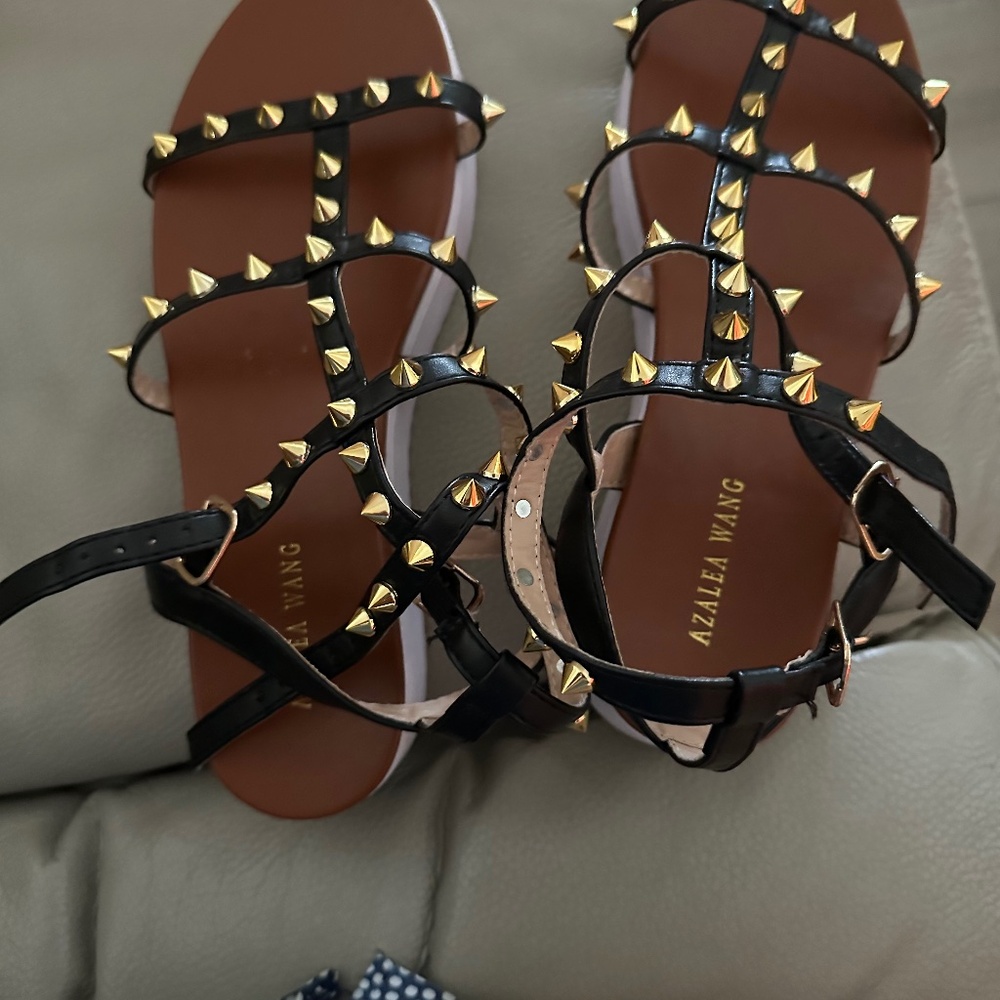 Azalea Wang Black Gold studded Sandal